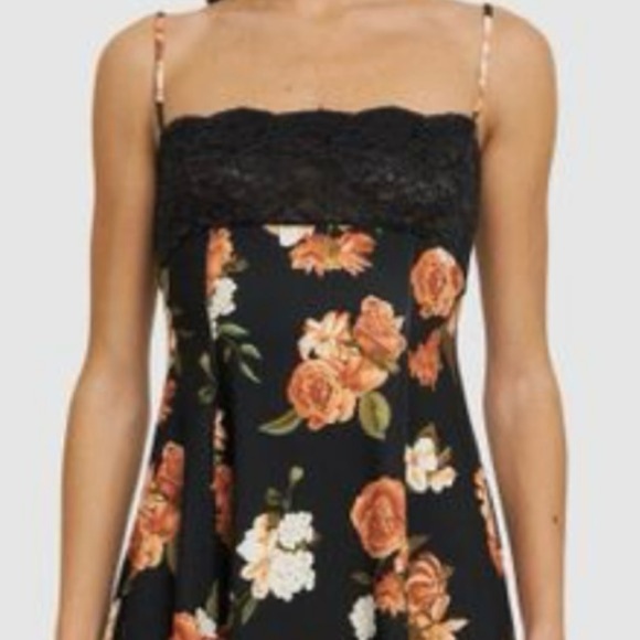 WeWoreWhat Asymmetrical Slip Lace Bodice Floral Print Sleeveless Mini Dress NEW - Picture 3 of 7